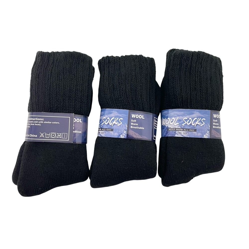 3 Pairs Women's Black Wool Thermal Socks Heavy Duty Winter Warm